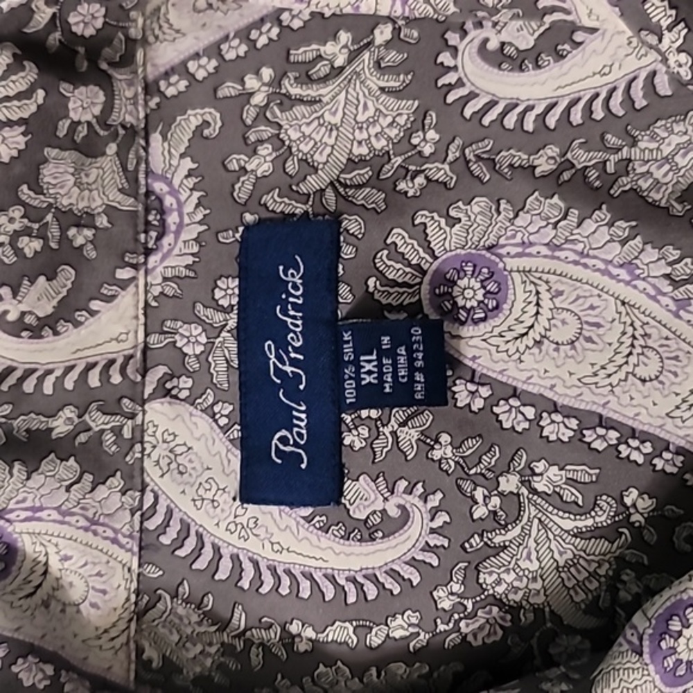 Paul Fredrick 100% Silk Grey/White/Purple Paisley Print LS BD Men's XXL - Picture 2 of 10